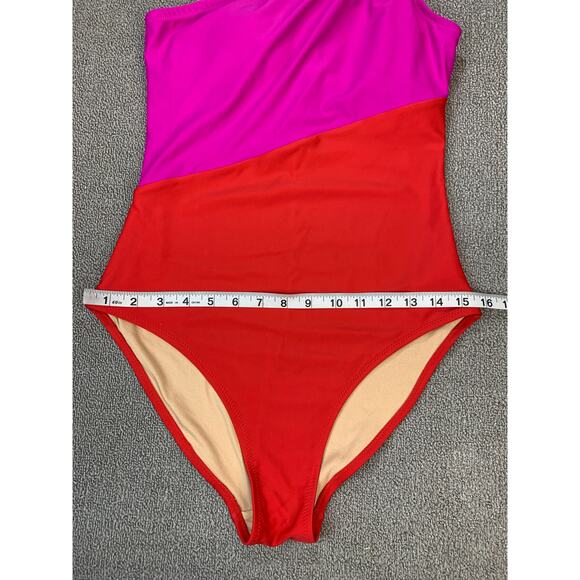 Old Navy One Piece Swimsuit One Shoulder Color Block Pink Red Size Medium - Picture 8 of 8